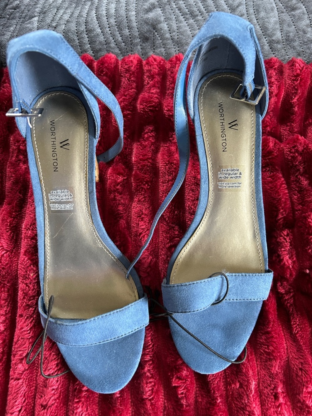 Worthington Blue Suede Open-Toe Ankle-Strap Heels